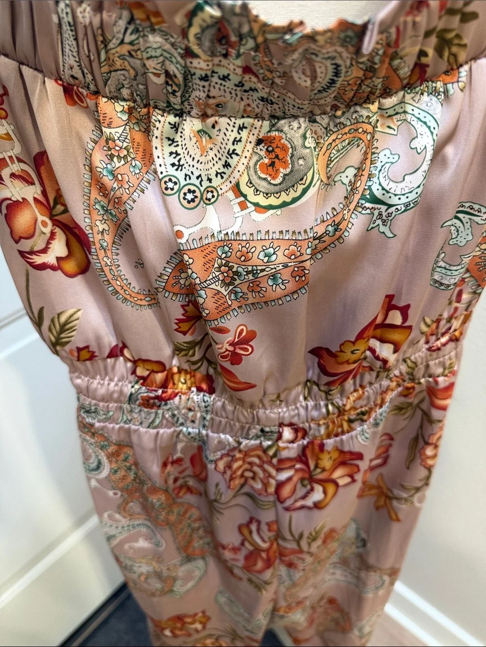 Strapless Paisley Floral One-Piece Romper in Light Pink